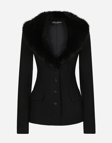 Dolce & Gabbana Single-breasted wool jacket with faux fur collar Black F27BRTFUBF1
