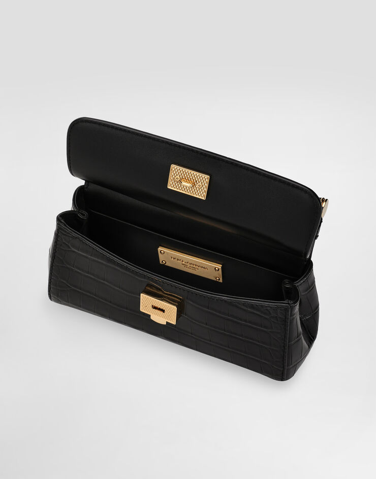 Dolce & Gabbana 앨리게이터 가죽 롱 시실리 핸드백 블랙 BB7116B2EM0