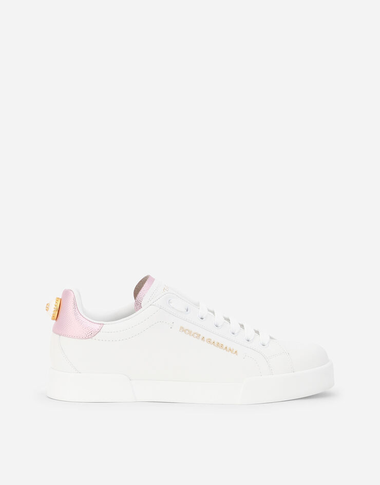 Dolce & Gabbana Sneaker Portofino aus kalbsnappaleder mit schriftzug WEISS/ROSA CK1602AN298