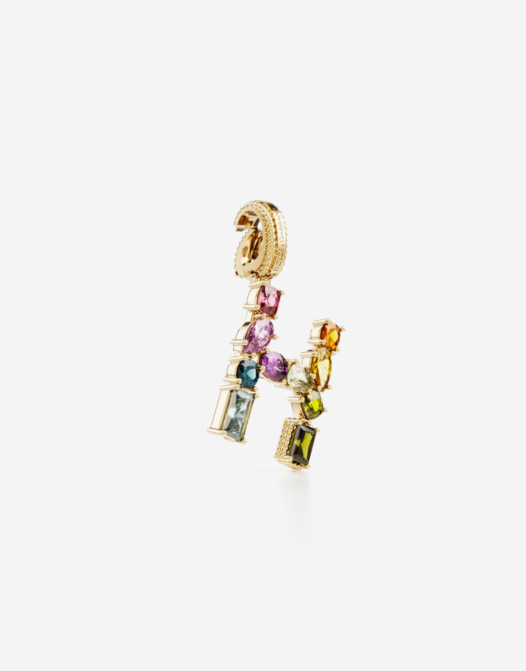 Dolce & Gabbana Rainbow alphabet H 18 kt yellow gold charm with multicolor fine gems Gold WANR2GWMIXH