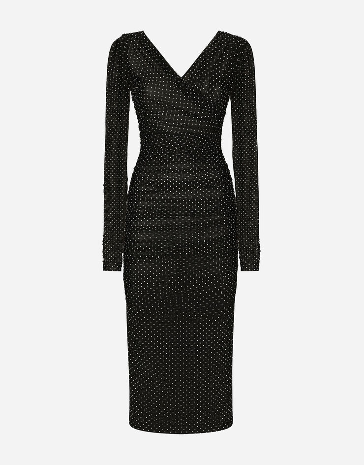 Dolce & Gabbana Drapiertes Longuette-Kleid aus Tüll Punkteprint Drucken F6JIYTFSRP1