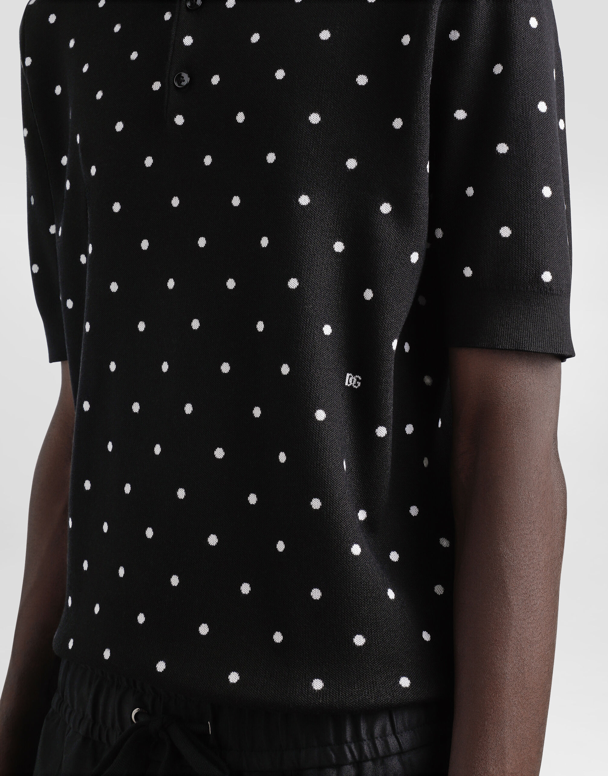 DOLCE&GABBANA ニットポロ Silk polo-shirt with jacquard polka-dot detailing in