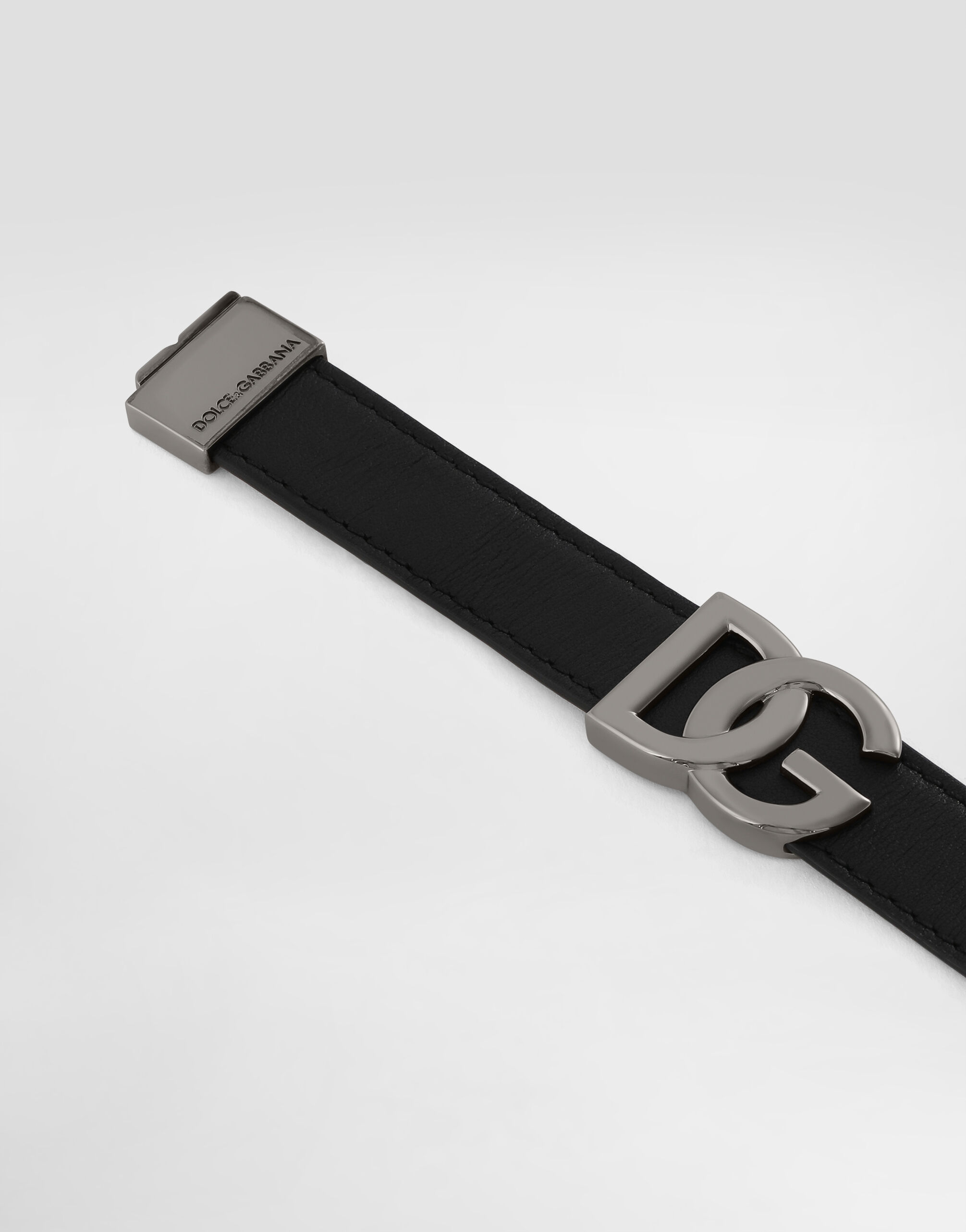 DOLCE & GABBANA レザーブレスレット シルバー×ブラック Calfskin bracelet with DG logo in Black for Men | Dolce&Gabbana® US