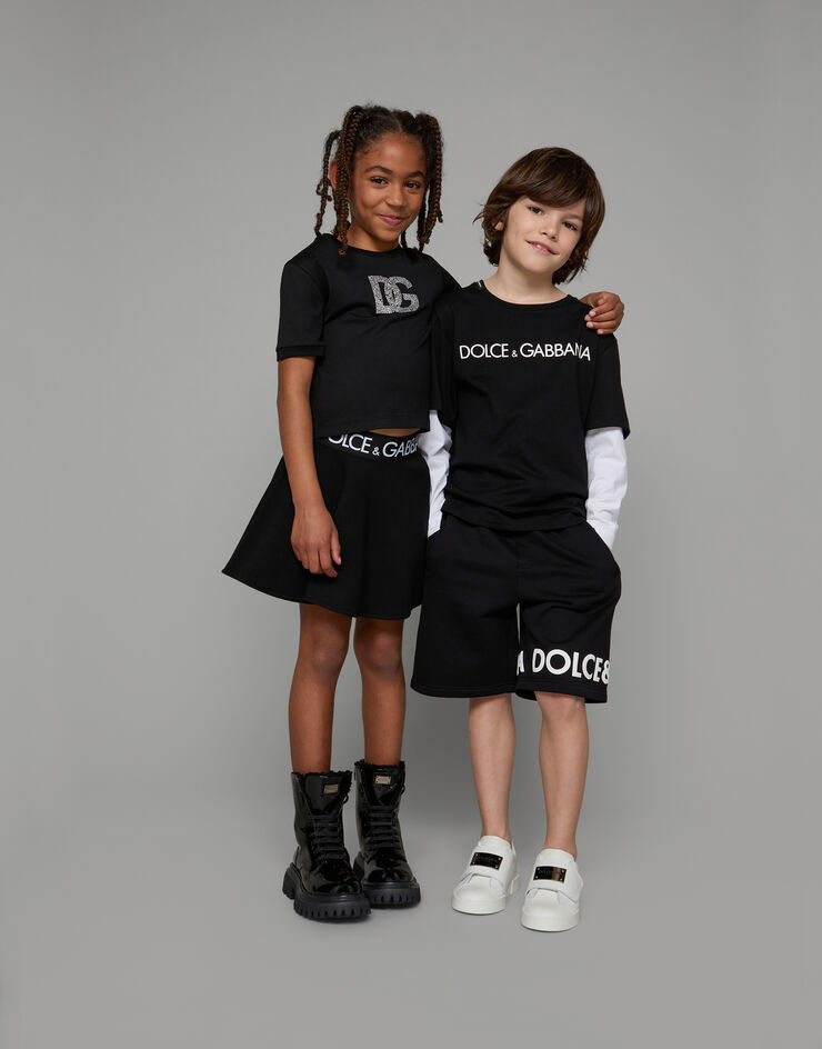 Dolce & Gabbana Jersey T-shirt with rhinestone logo Black L5JTLKG7KU8