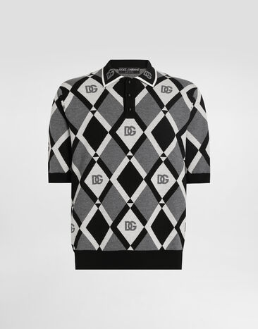 Dolce & Gabbana Wool piqué jacquard polo shirt Multicolor GXZ15TJDVC9