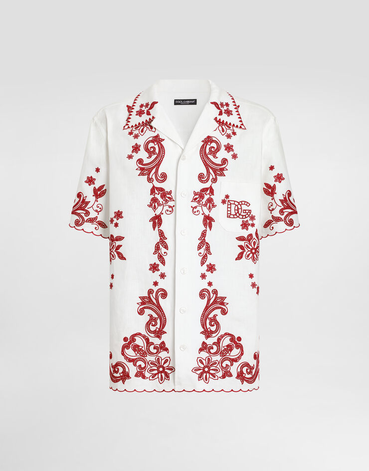 Dolce & Gabbana Hawaii linen shirt with cutwork White G5OV8ZGK409