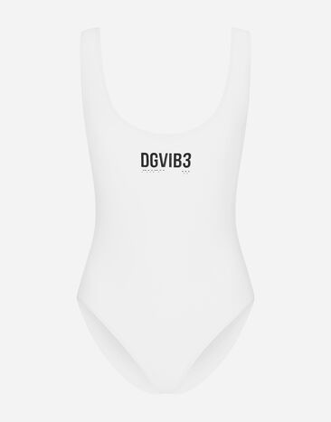 Dolce & Gabbana One-piece racing swimsuit with DGVIB3 print White O9C38JONP12