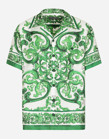 Dolce & Gabbana Camisa Hawaii en sarga de seda con estampado Maiolica Imprima G5JH9TFI5JO