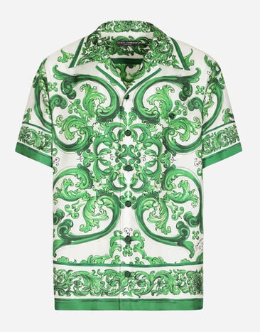 Dolce & Gabbana Camisa Hawaii en sarga de seda con estampado Maiolica Imprima G5JH9THI1S6