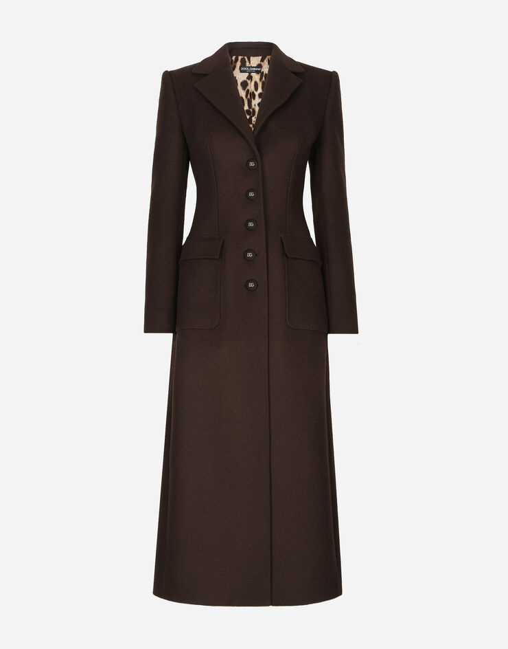 Dolce&Gabbana Long single-breasted wool and cashmere coat Brown F0C1WTFU26Y