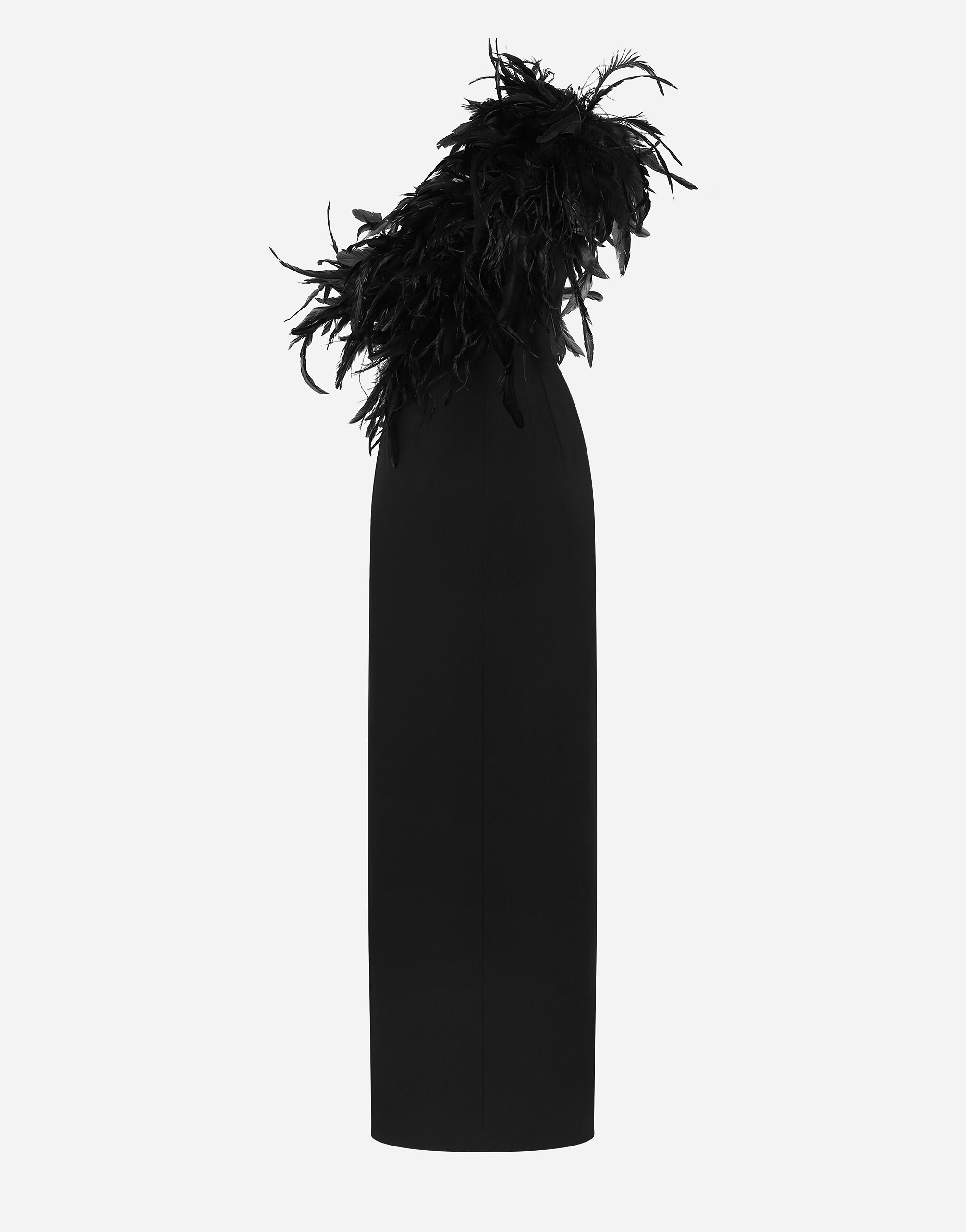 ブラックのウィメンズ フェザーネックライン ストレッチキャディ ワンショルダードレス | Dolce&Gabbana®