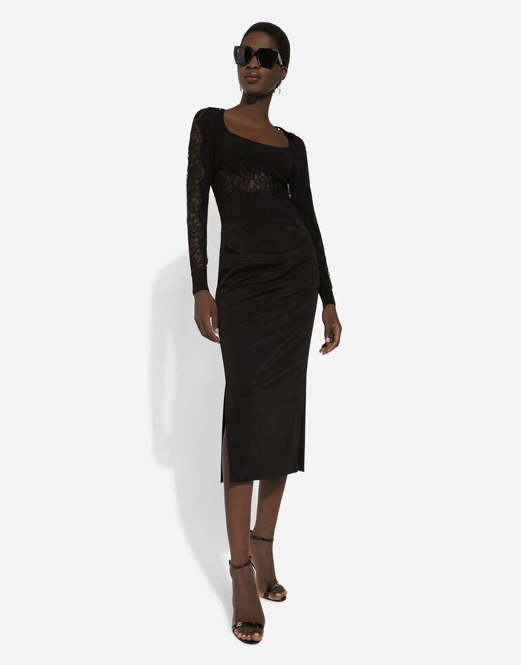 Dolce & Gabbana セーター ビスコース レースパネル ブラック FXX19TJFMAX