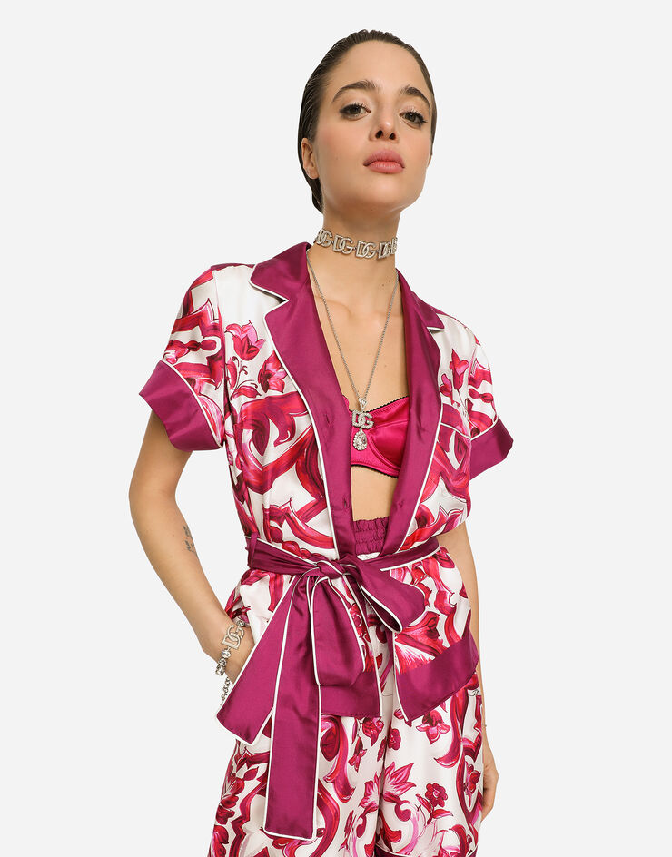 Dolce&Gabbana Shorts pigiama in twill stampa maiolica Multicolore FTAM7THI1BG