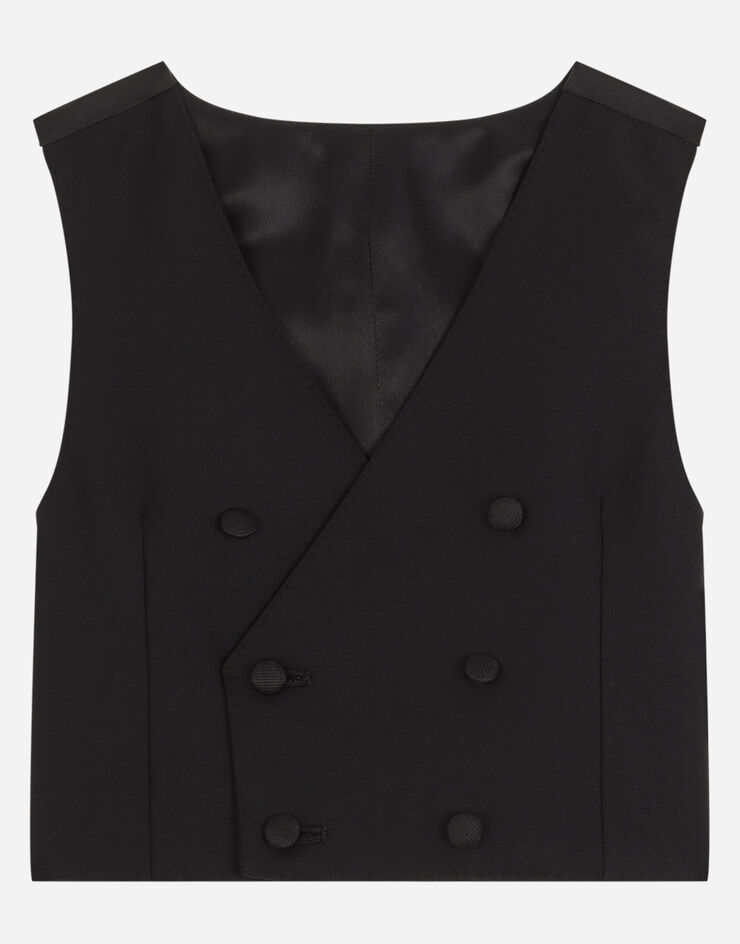 Dolce & Gabbana Chaleco de cierre cruzado en tela de lana elástica Negro L41V23FU2NF