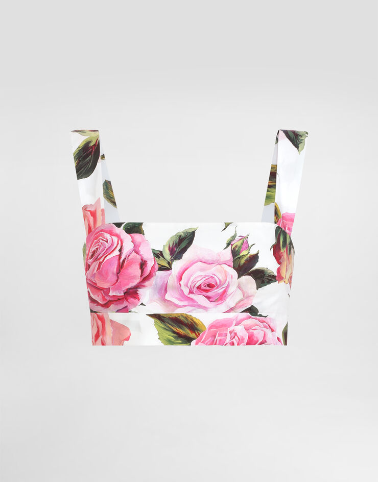 Dolce & Gabbana Cotton bralette top with rose print Print F7U70THS5S4