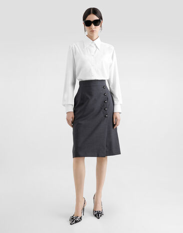 Dolce & Gabbana Woolen A-line midi skirt with DG buttons Grey F4C1CTFU286