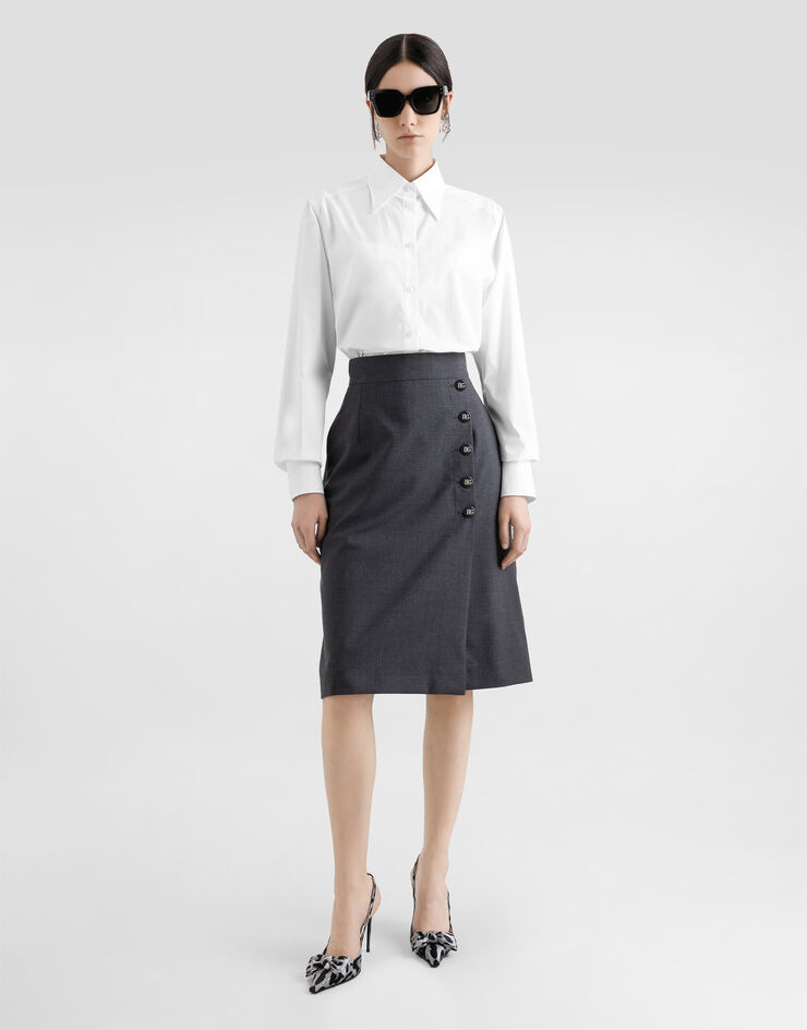 Dolce & Gabbana Falda midi acampanada de tela de lana con botones DG Gris F4C1CTFU286