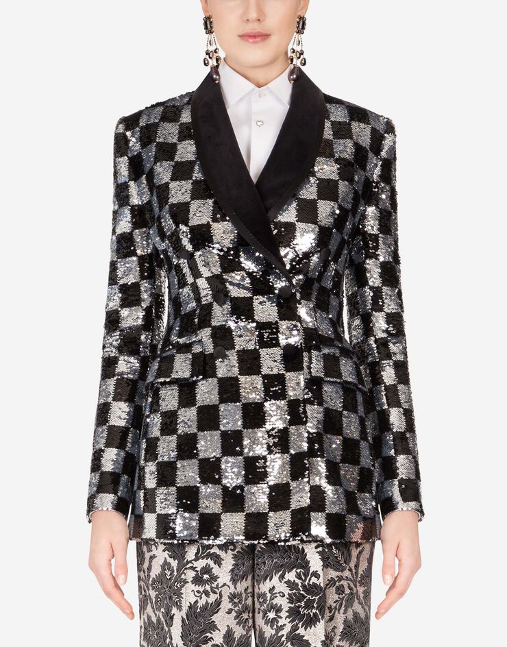 Dolce & Gabbana SEQUINED DOUBLE-BREASTED JACKET WITH DAMIER DESIGN MULTICOLORE F29CVTHLMZN