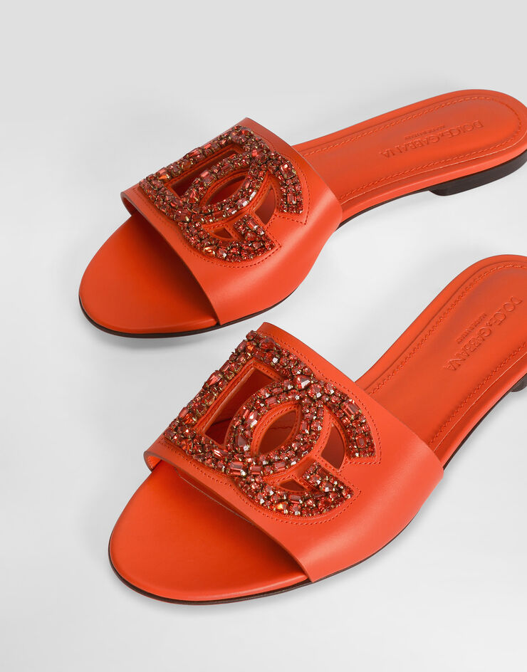 Dolce & Gabbana Flat slides in calfskin with embroidery Multicolor CQ0697A0407
