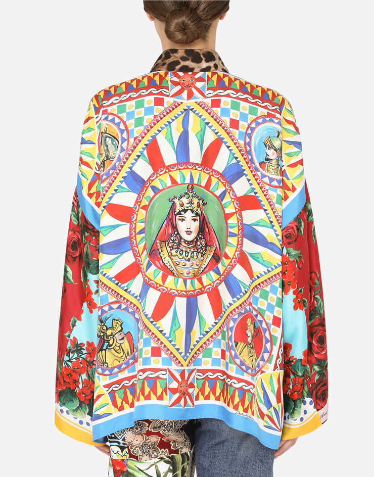Dolce & Gabbana Twill shirt with mixed foulard prints BLUE F5O28TGDY30