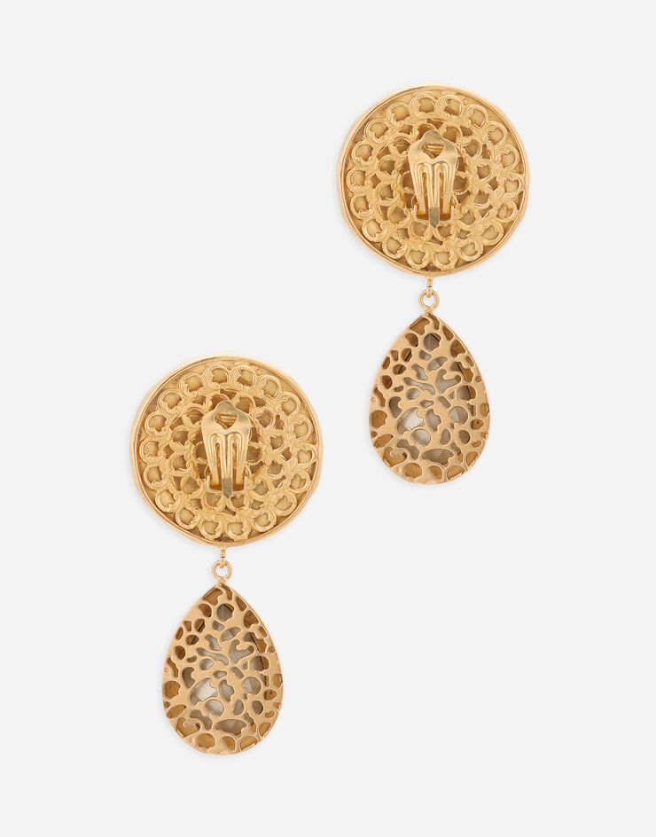 Dolce&Gabbana أقراط بشعار عملة وأحجار راين متدلية ذهبي WEP8L7W1111