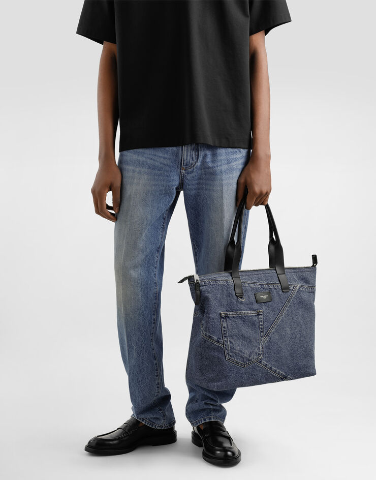Dolce & Gabbana 丹宁拼饰中号购物袋 蓝 BM2375AQ760