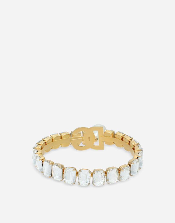 Dolce & Gabbana Rigid necklace with pearls, rhinestones and DG logo Gold WNO8S1W1111