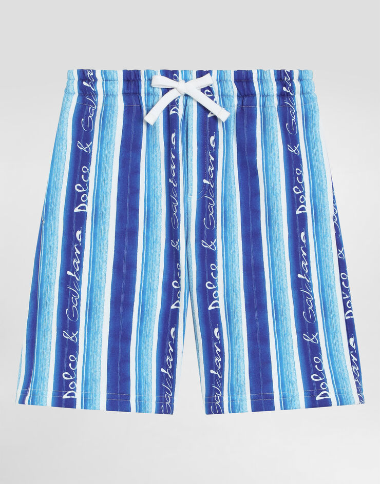 Dolce & Gabbana Fleece shorts with striped print Blue L4JQU2HS7PT