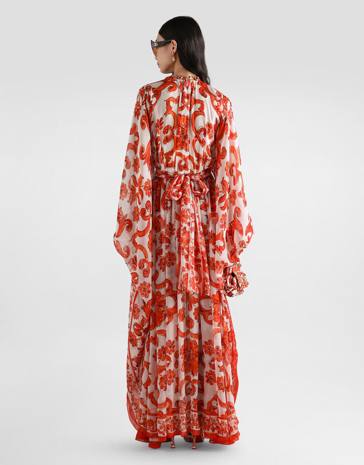 Dolce & Gabbana Robe kaftan longue à imprimé majolique Multicolor F615BTGDDRH