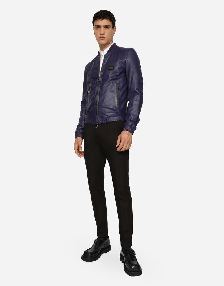 Dolce&Gabbana Blouson en cuir avec plaquette à logo Bleu G9ZY5LHULR0