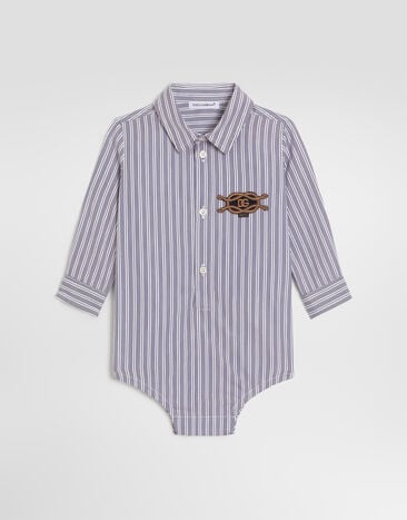 Dolce & Gabbana Striped poplin bodysuit with patch Multicolor L11O64FR532