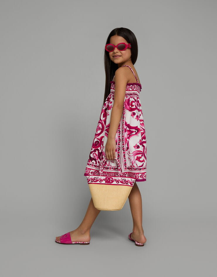 Dolce & Gabbana Robe bain de soleil en popeline à imprimé majoliques Multicolore L53DM9G7J6K