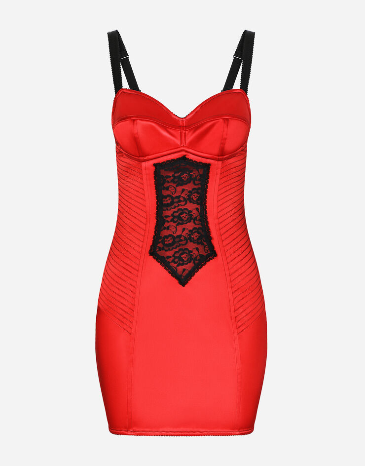 Dolce & Gabbana Abito corto in raso con dettaglio in pizzo Rosso F6AYITFURAD