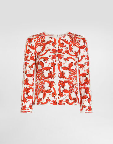 Dolce & Gabbana Majolica-print charmeuse fitted top Multicolor F7BM7TGDDRJ