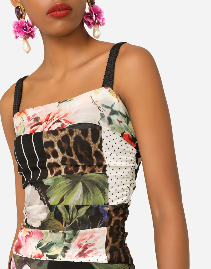 Dolce & Gabbana Patchwork chiffon and georgette dress with draping Multicolor F6P0CTGDX84