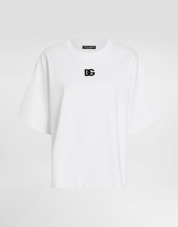 Dolce & Gabbana Camiseta holgada con logotipo DG bordado White F8U10ZGDCYD