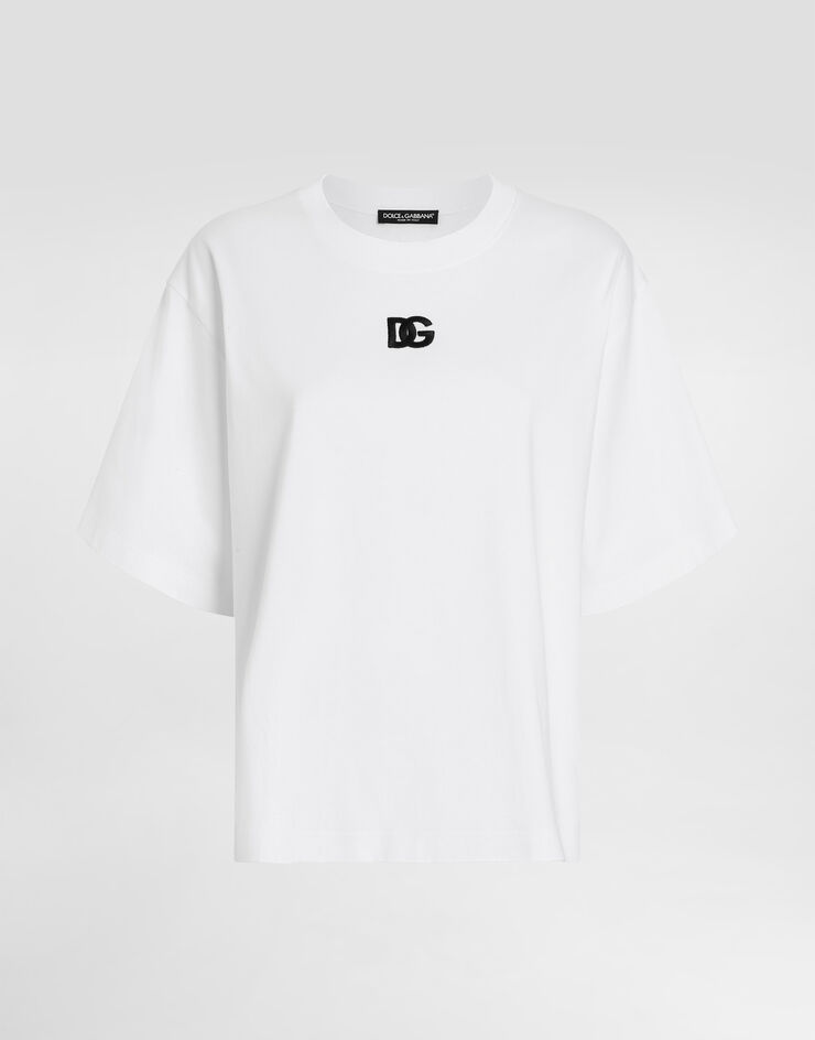 Dolce & Gabbana Camiseta holgada con logotipo DG bordado White F8U10ZGDCYD