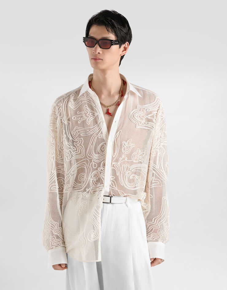 Dolce & Gabbana Martini shirt in embroidered linen Multicolor G5OZ9ZGK439