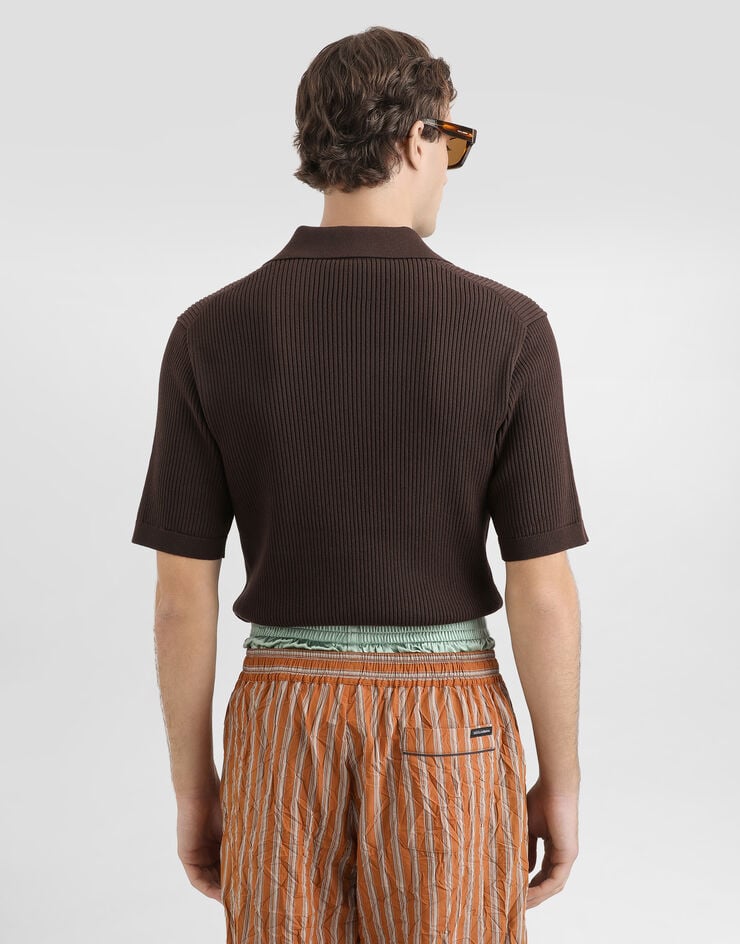 Dolce & Gabbana Micro-rib cotton polo shirt Brown GXZBJZJBCJC