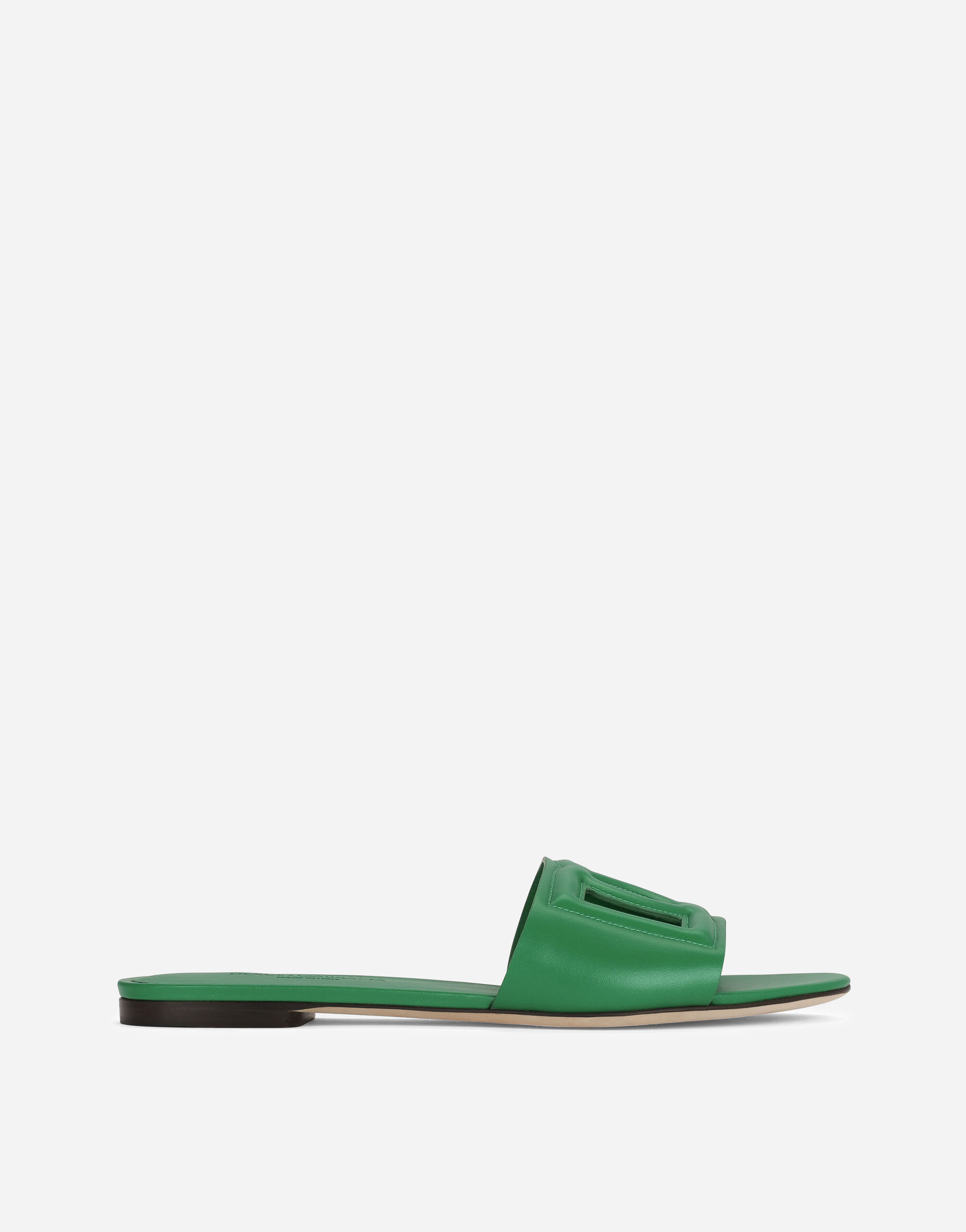 Dolce & Gabbana Calfskin sliders with DG logo Green BB6711AV893