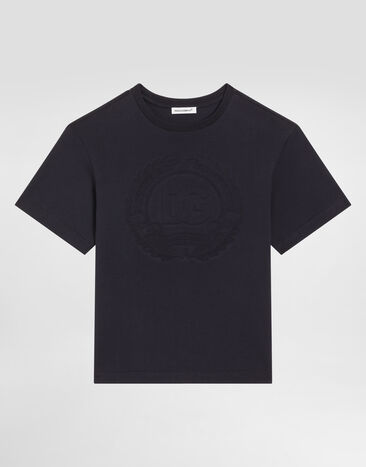 Dolce & Gabbana Jerseyt-shirt with DG embossed logo Blue L4JTHVG7PGZ