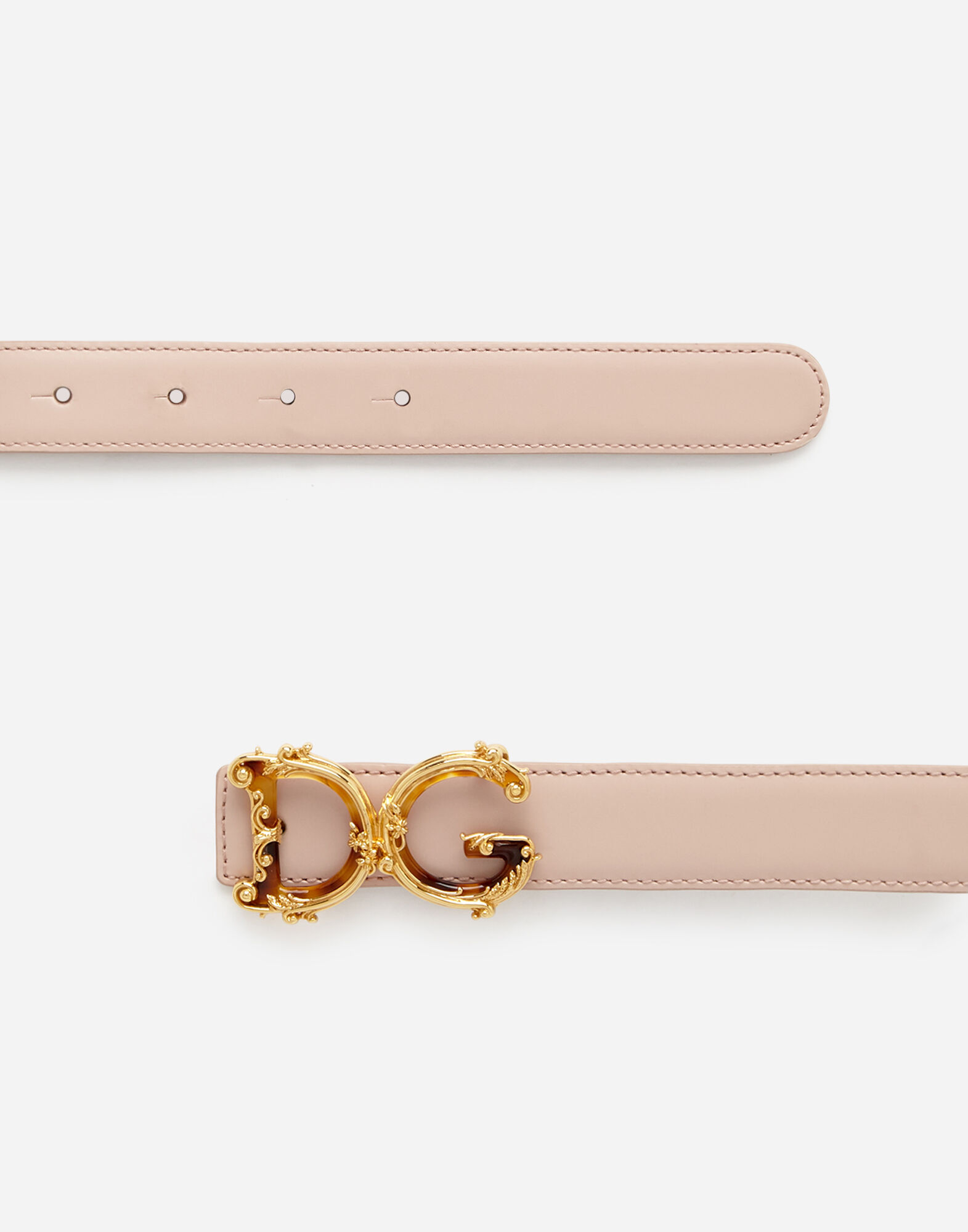 Leather belt with DG baroque logo in PALE PINK for Women
