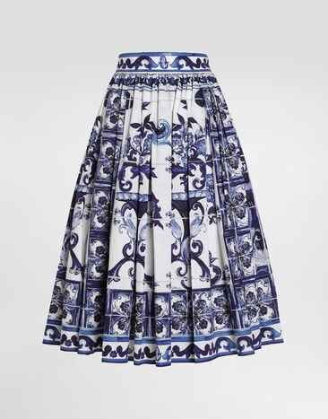 Dolce & Gabbana Falda midi de popelina con estampado de mayólica Multicolor F4CEHTHH5A6