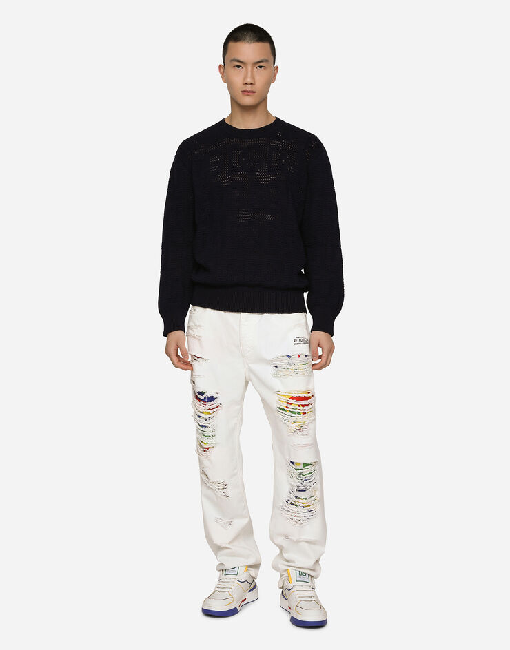 Dolce&Gabbana Cotton jacquard sweater with all-over jacquard DG Blue GXQ47TJBCAD