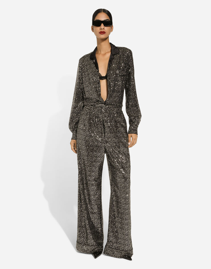 Dolce & Gabbana Pyjamahose aus Pailletten Silber FTAMPTFLSFG