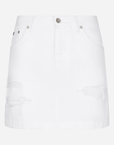 Dolce&Gabbana Denim mini skirt with rips White F8N08TFU7EQ