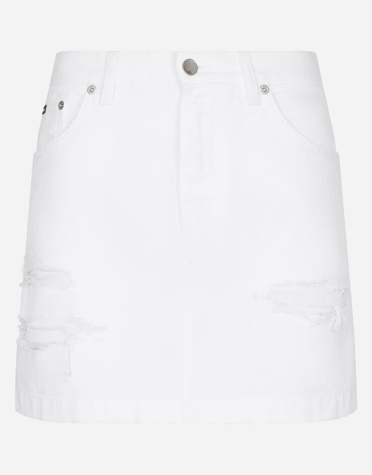 Dolce & Gabbana تنورة قصيرة دنيم بتفاصيل ممزقة متعدد الألوان F4CPKDG8JQ6