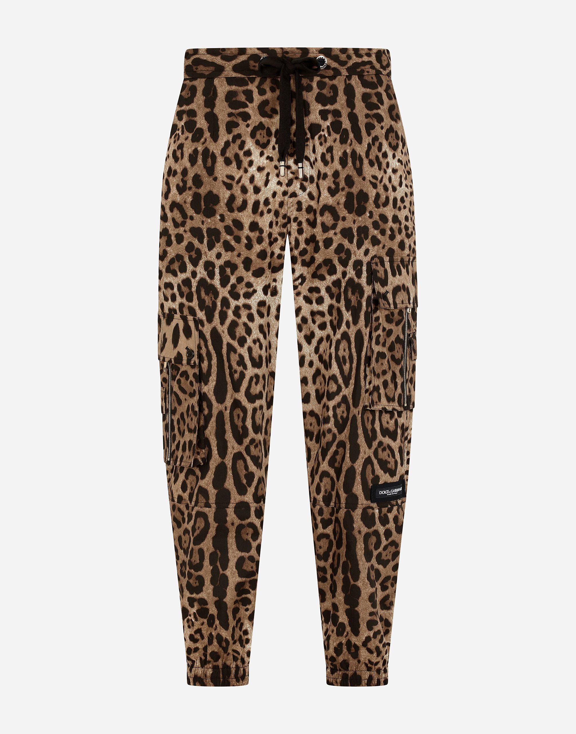 Dolce & Gabbana Cargo-style jogging pants with leopard print Blue G2QS6TFU4LF