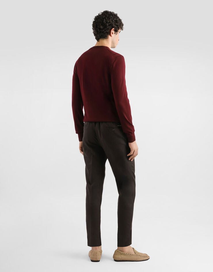 Dolce&Gabbana Linen pants with logo label Brown GW13ETFU4C2