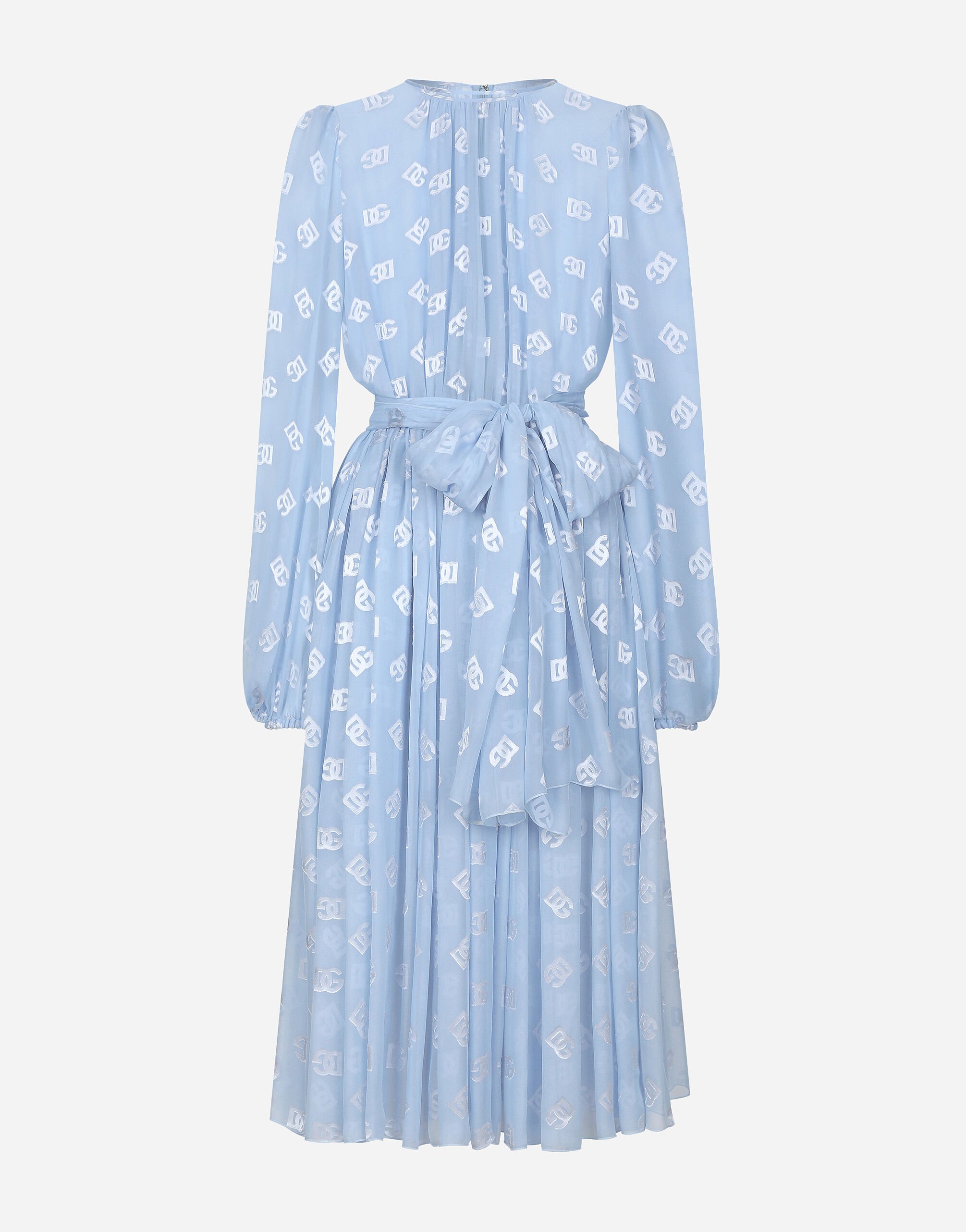 【関税&送料込み】Dolce & Gabbana Underwire Regg Clothing Dévoré silk jacquard calf-length dress with DG logo in Azure